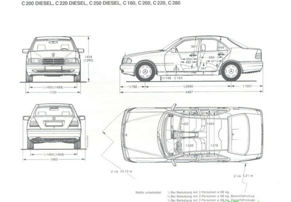 Mercedes-Benz C-Class (W202) (1993) (Мерcедес-Бенз C-Класс (В202) (1993)) - чертежи (рисунки) автомобиля